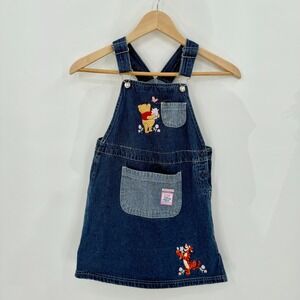 Vintage Disney Winnie The Pooh Girls Overall Jumper Denim Dress Size 7/8 Cute